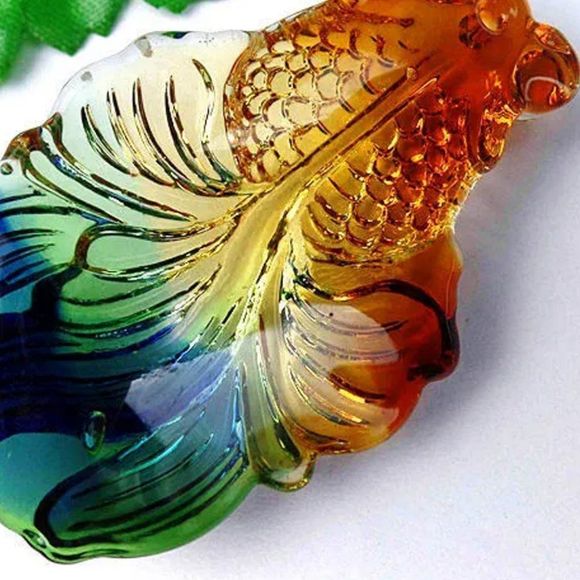 Good Fortune Goldfish Agate Pendant Necklace | Traditional Retro Vintage #1209 - Picture 3 of 4